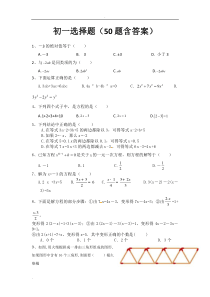 初一数学选择题(50题含答案)