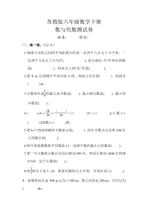 苏教版六年级数学下册数与代数测试卷