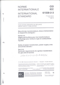 IEC61558231999电力变压器供电设备及类似设备的安全第23部分燃气及燃油燃烧器用点火变压器