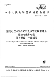 JBT1049112004额定电压450750V及以下交联聚烯烃绝缘电线和电缆