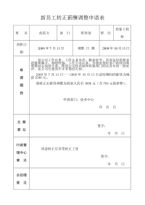 范蕾方薪酬福利调整申请表