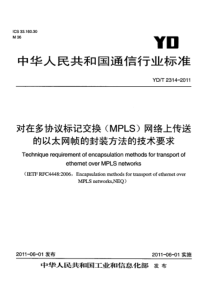 YDT23142011对在多协议标记交换MPLS网络上传送的以太网帧的封装方法的技术要求