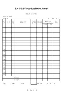 泉州市住房公积金汇缴清册(第一次开户用)