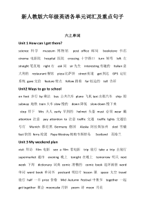 新人教版六年级英语各单元词汇及重点句子