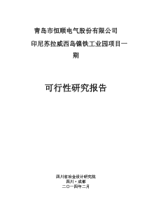 印尼苏拉威西岛镍铁工业园项目一期可行性研究报告