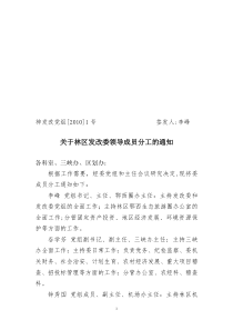 关于林区发改委领导成员分工的通知-关于林区发改委领导班子