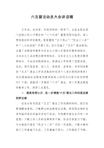 六五普法动员大会讲话(县领导发言)