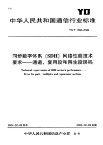 YDT13002004同步数字体系SDH网络性能技术要求通道复用段和再生段误码