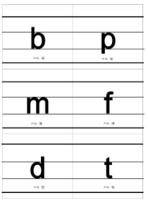 小学汉语拼音字母表卡片--带中文读音-四格线-带声调