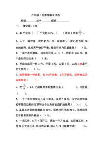 新苏教版六年级数学上册期末试卷(-)