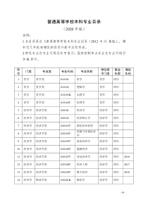 普通高等学校本科专业目录(2020年版)