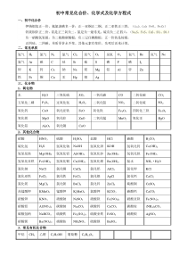 初中常见化合价、化学式及化学方程式