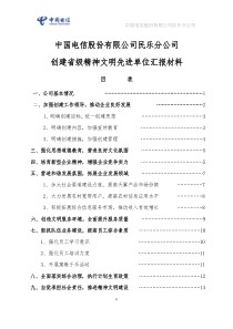 中国电信民乐分公司创建精神文明建设先进单位材料(简介)