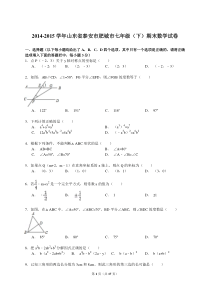 山东省泰安市肥城市2014-2015学年七年级下学期期末数学试卷(解析版)