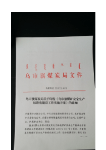 乌审旗煤炭局关于印发乌审旗煤矿安全生产标准化建设工作实施方案的通知