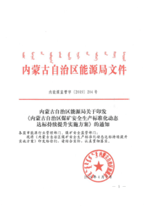 内能煤监管字2019204号文内蒙古自治区煤矿安全生产标准化动态达标持续提升实施方案