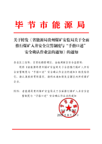 毕节市能源局转发省能源局贵州煤矿安监局关于全面推行煤矿入井安全宣誓制度br与手指口述安全确认作