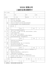 三级安全教育卡(新员工入职)