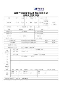 内蒙古华电蒙能金通煤业有限公司应聘人员简历表1