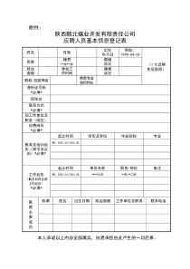 陕西麟北煤业应聘人员基本信息登记表