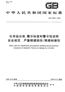 GB205942006化学品分类警示检签和警示性说明安全规范严重眼睛损伤or刺激性