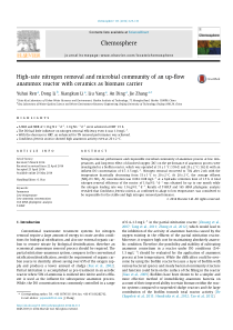 高速氮去除和微生物群落的上流厌氧反应器与陶瓷作为生物质载体2014