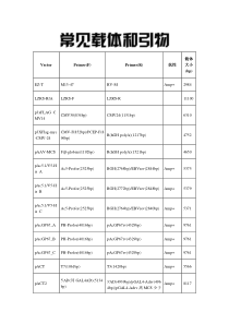 常用载体及通用测序引物