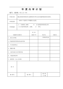 质量管理体系年度内审计划