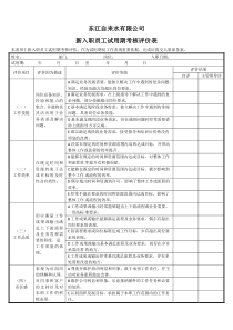 新入职员工试用期考核评价表