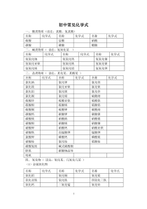 初中常见化学式