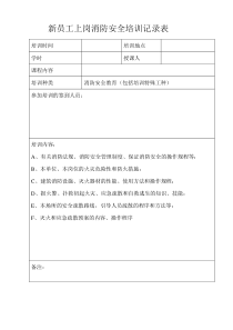 网吧新员工上岗消防安全培训记录表