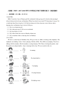 五年级下册英语阅读理解20篇∣人教(PEP)(2014秋)(含答案)