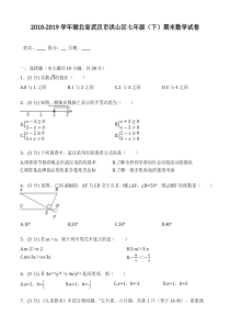 2018-2019年湖北省武汉市洪山区七年级(下)期末数学试卷(含答案解析)