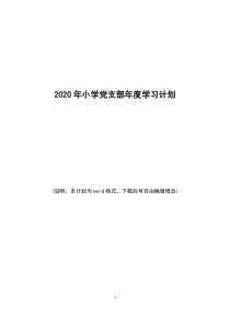 2020年小学学校党支部年度学习计划