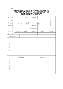 江苏省机关事业单位工勤技能岗位技术等级考核审批表