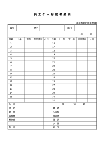 (完整word版)员工个人月度考勤表