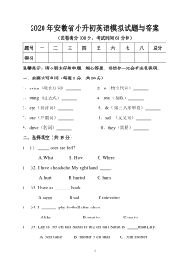 2020年安徽省小升初英语模拟试题与答案