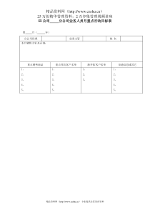 XX公司分公司业务人员月重点行动目标表