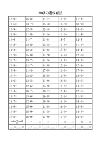 20以内退位减法练习题(供打印)