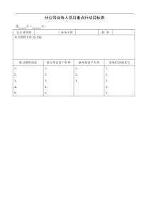 分公司业务人员月重点行动目标表