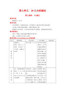 第2课时11减几教学设计及反思培训作业冀教版一年级上册第九单元20以内的减法