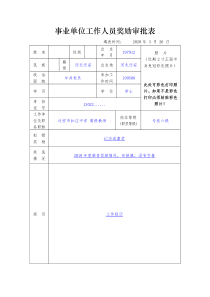 表22019在编和人事代理人员年度考核奖励审批表嘉奖一式三份记功一式四份正反面打印