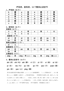 声母表-韵母表-16个整体认读音节-16个整体认读表