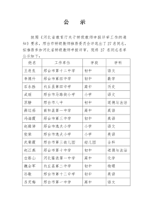 邢台市拟推荐参加2019年河北省特级教师申报评审人员公示点击下载