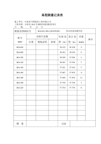 给水高程测量记录表