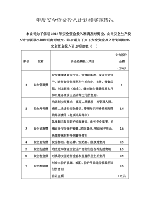 年度安全资金投入计划和实施情况