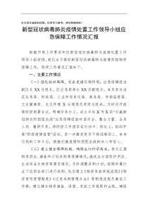 新型冠状病毒感染的肺炎疫情处置工作领导小组应急保障工作情况汇报