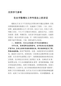 在全市稳增长工作专班会上的讲话