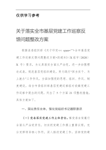 关于落实全市基层党建工作巡察反馈问题整改方案