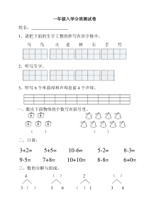 一年级入学分班测试卷